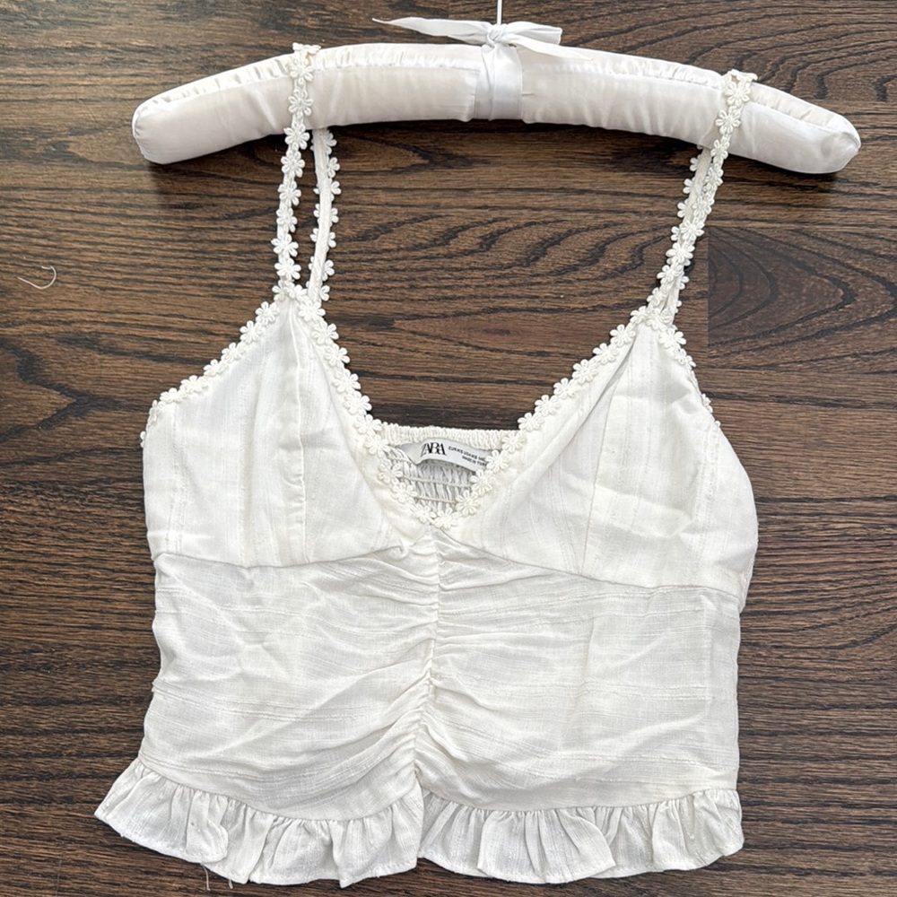 Zara White Ruffled Women's Top